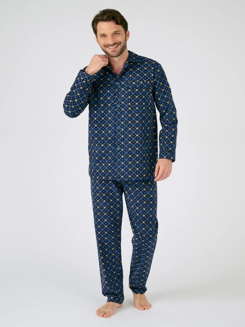 Pyjaveste flanelle grattée pur coton Damart Bleu marine