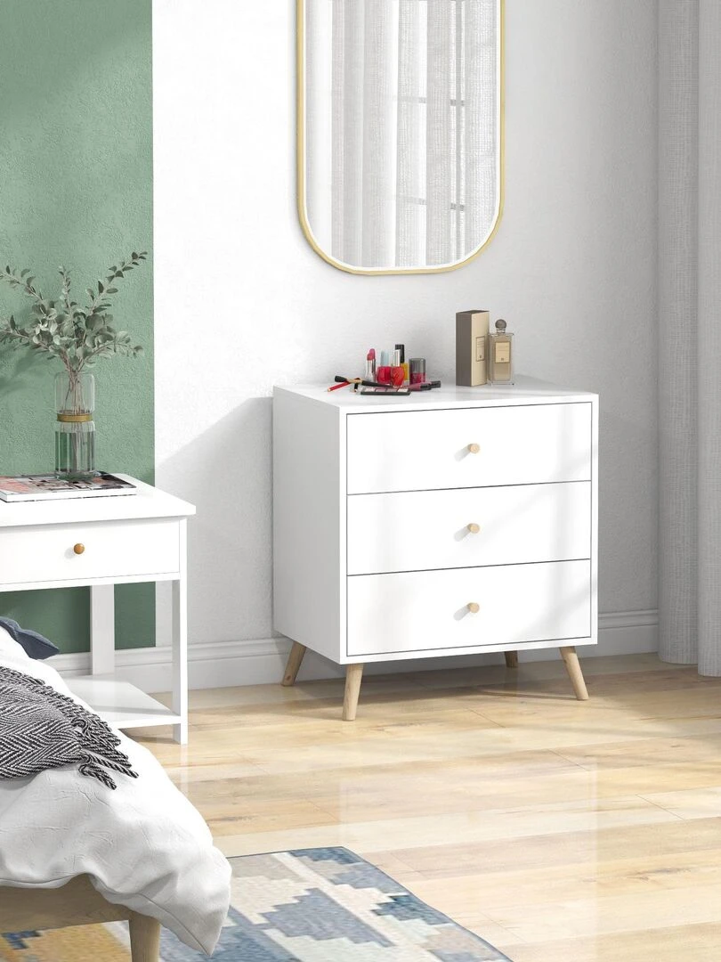 Commode 3 tiroirs design scandinave bois pin MDF blanc   Blanc