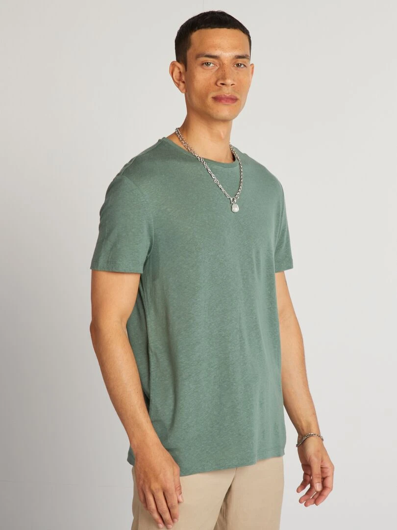 T shirt en lin mélangé Vert kaki