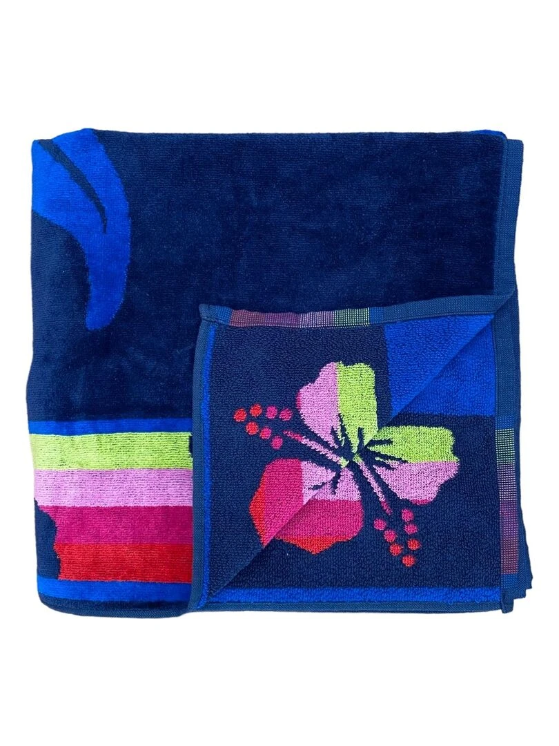 Serviette de plage éponge velours Jacquard Vegas 140x180 400g/m²   Bleu marine