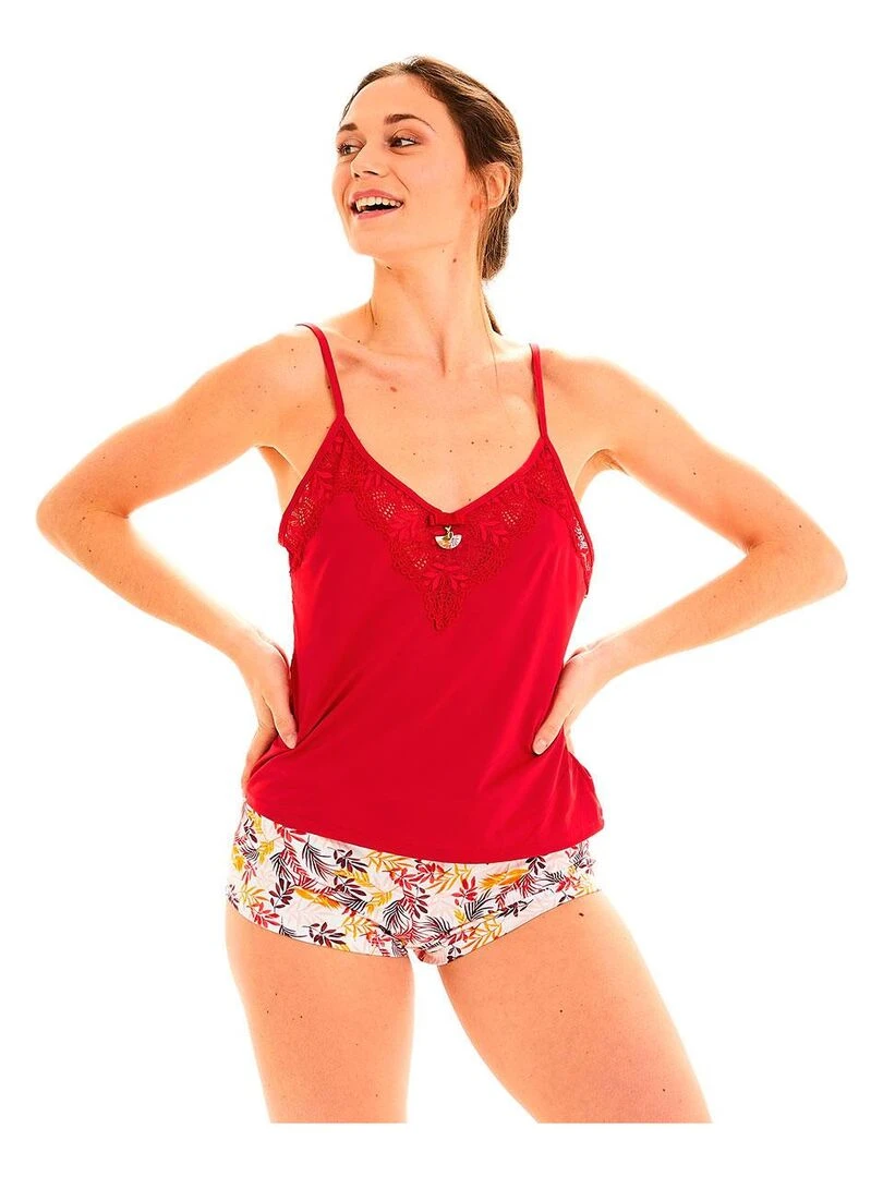 Top + short PILE OU FACE Pomm'Poire Rouge