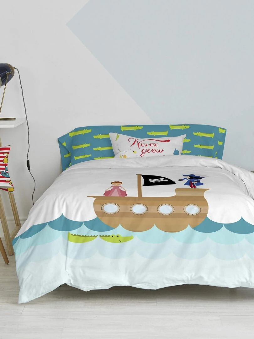 Parure housse de couette 2 pièces Flying boy "Happyfriday"   Bleu Marron