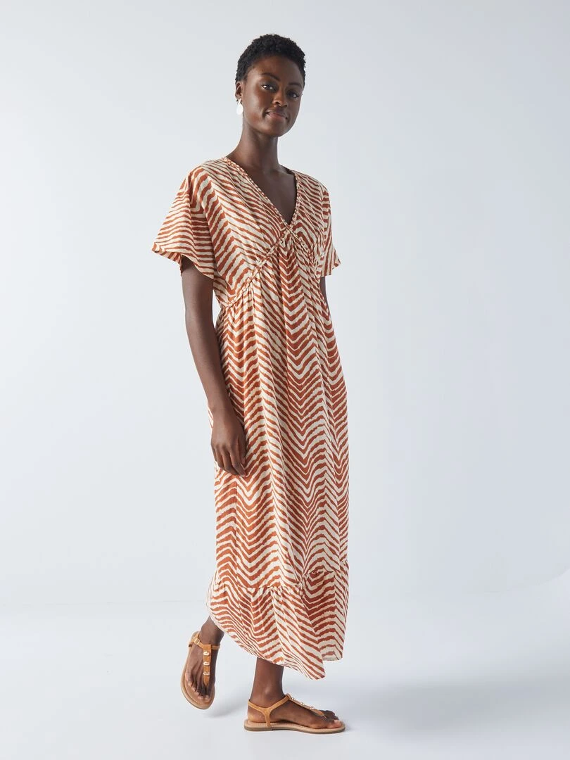 Robe maxi imprimée en voile de coton Orange/blanc