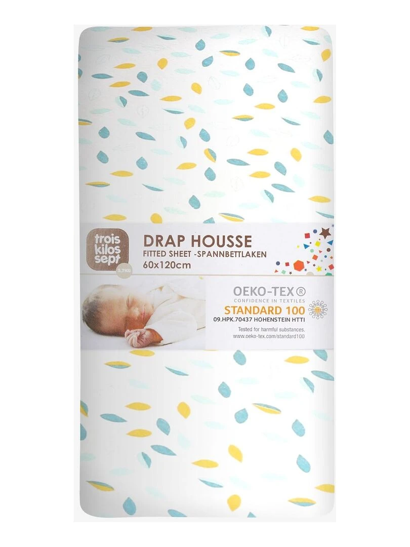 Drap housse lit bébé modèle feuille bébé Trois Kilos Sept   Jaune