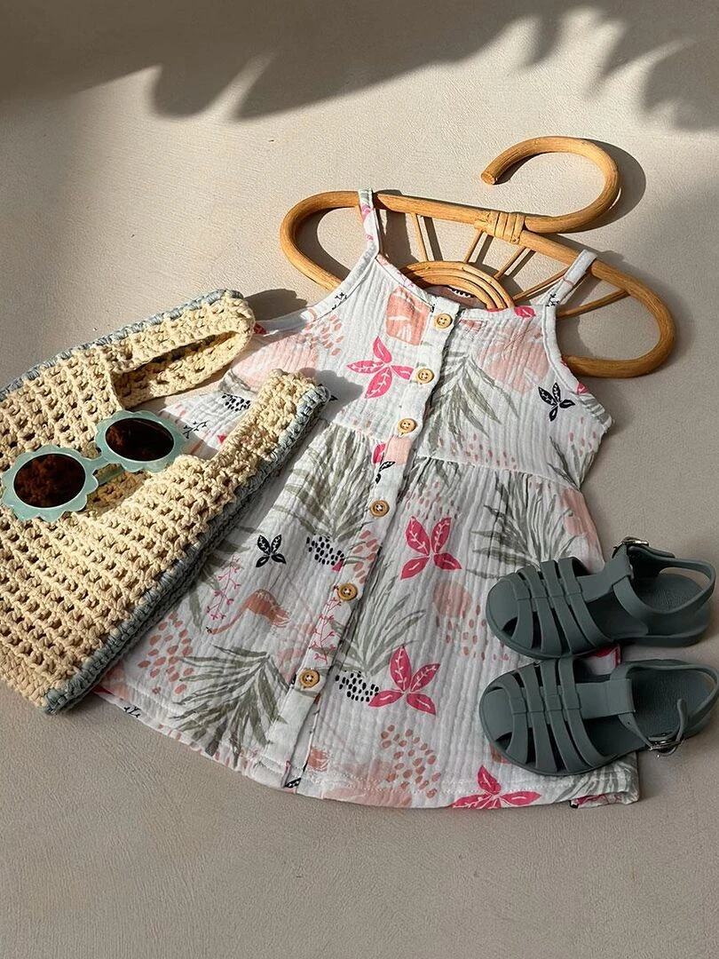 Robe enfant en gaze de coton Calipso   Ecru