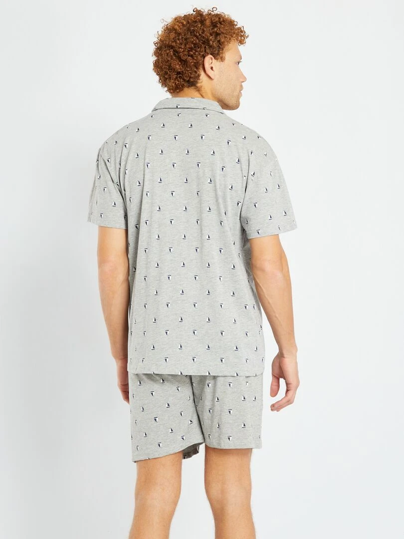 Pyjama court avec ouverture boutonnée 2 pièces Gris