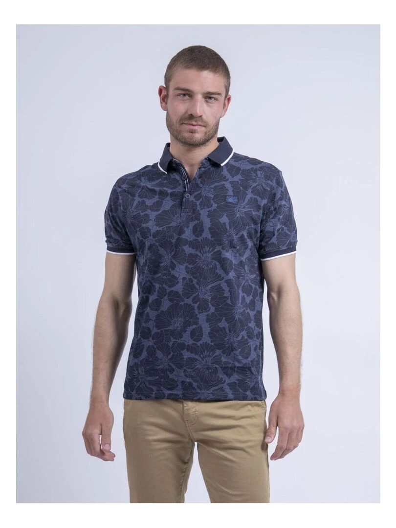 Polo manches courtes motifs PARUFINO   Bleu marine