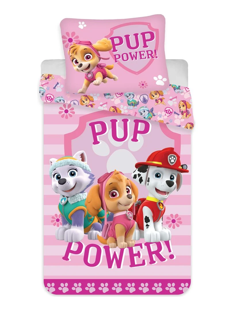 Parure de Lit Bébé Coton Réversible Power Up Rose