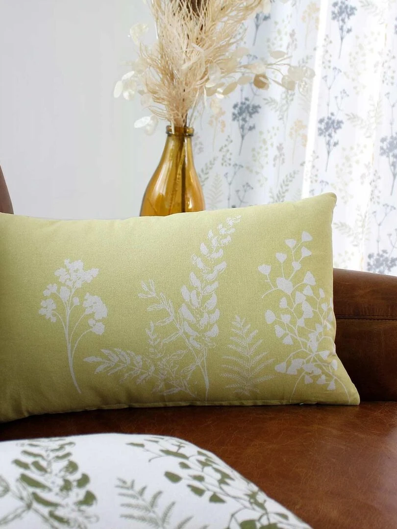 Coussin déhoussable aux impressions florales   Vert tilleul