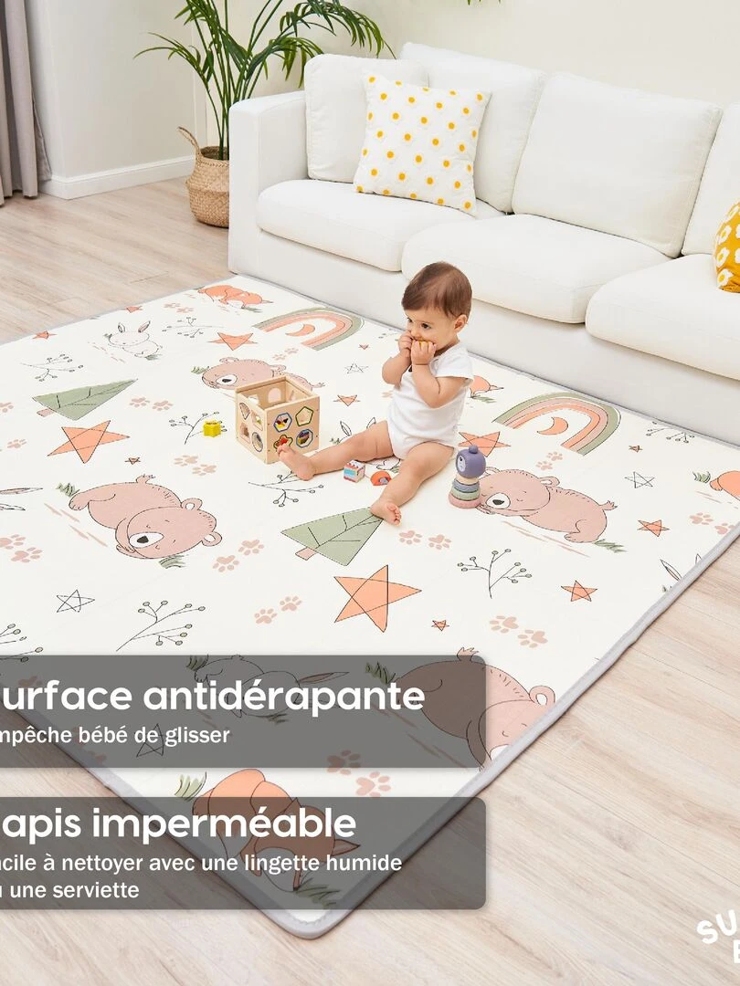 Tapis de Jeu en mousse  épais et pliable pour enfants   FOX XL   SUPERBE BEBE   Blanc Jaune Blanc