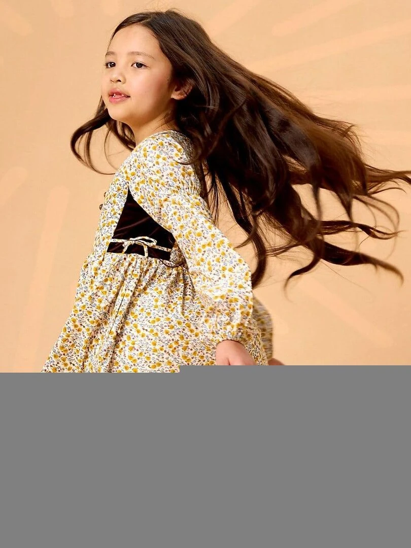 Robe Fleurie Liberty Jaune Marron Fille MARGOT 'LA FAUTE A VOLTAIRE' Jaune