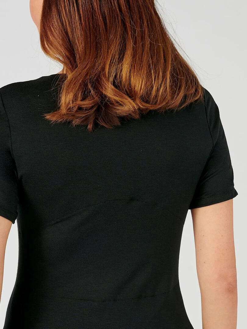 T shirt manches courtes dentelle effet relaxant Thermolactyl Damart Noir