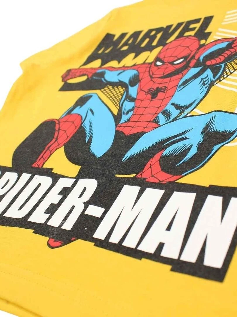 Disney   T shirt garçon imprimé Spiderman en coton   Jaune