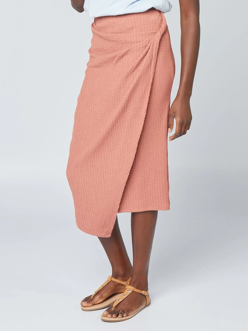 Jupe pareo en maille gaufrée   Marron