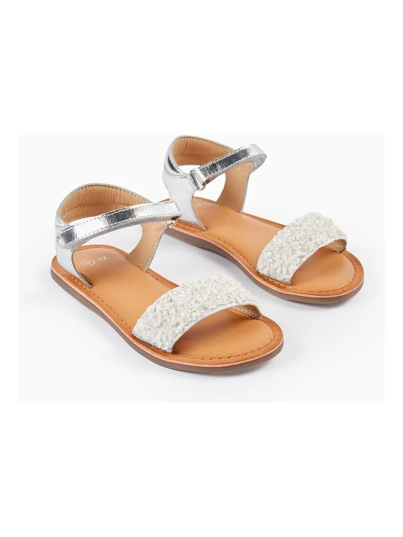 Sandales en cuir à sequins pour fille CÉRÉMONIE Blanc