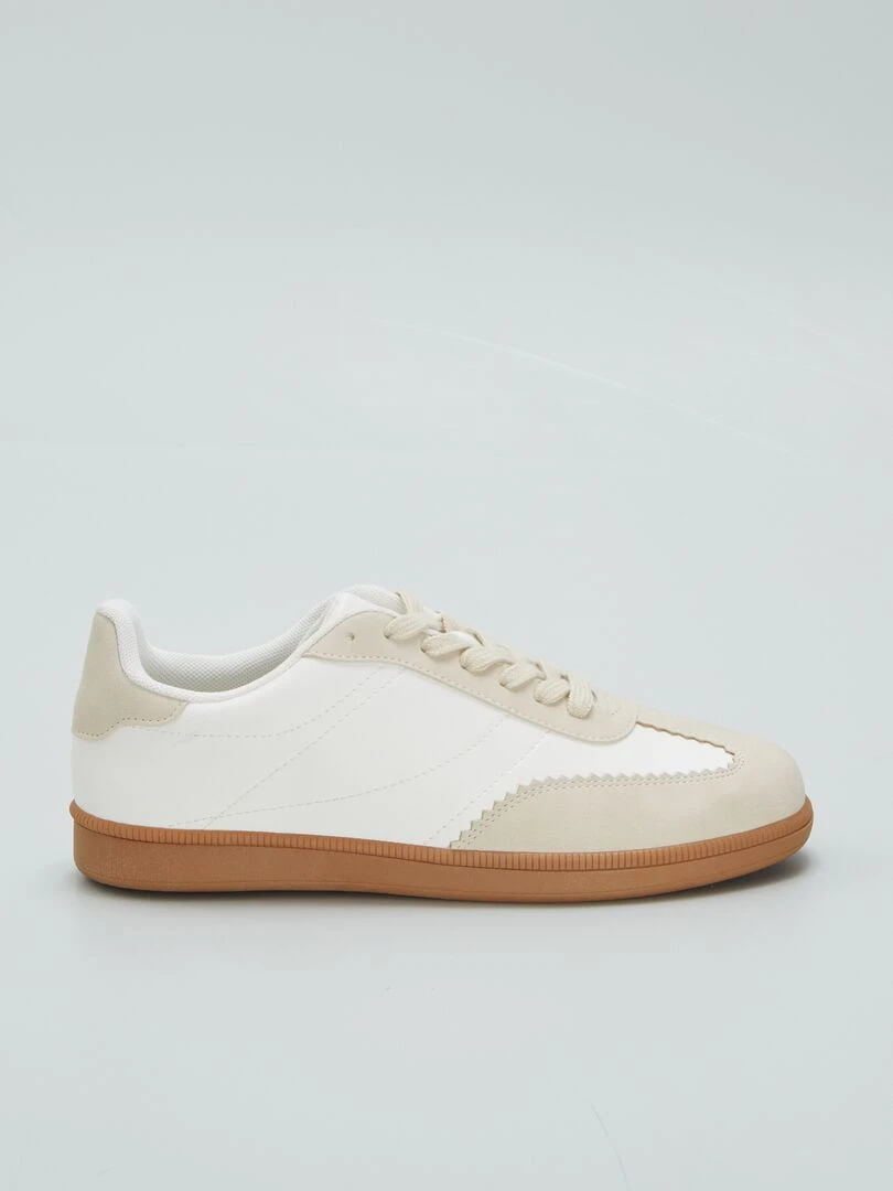 Baskets tennis bi matière Blanc/marron