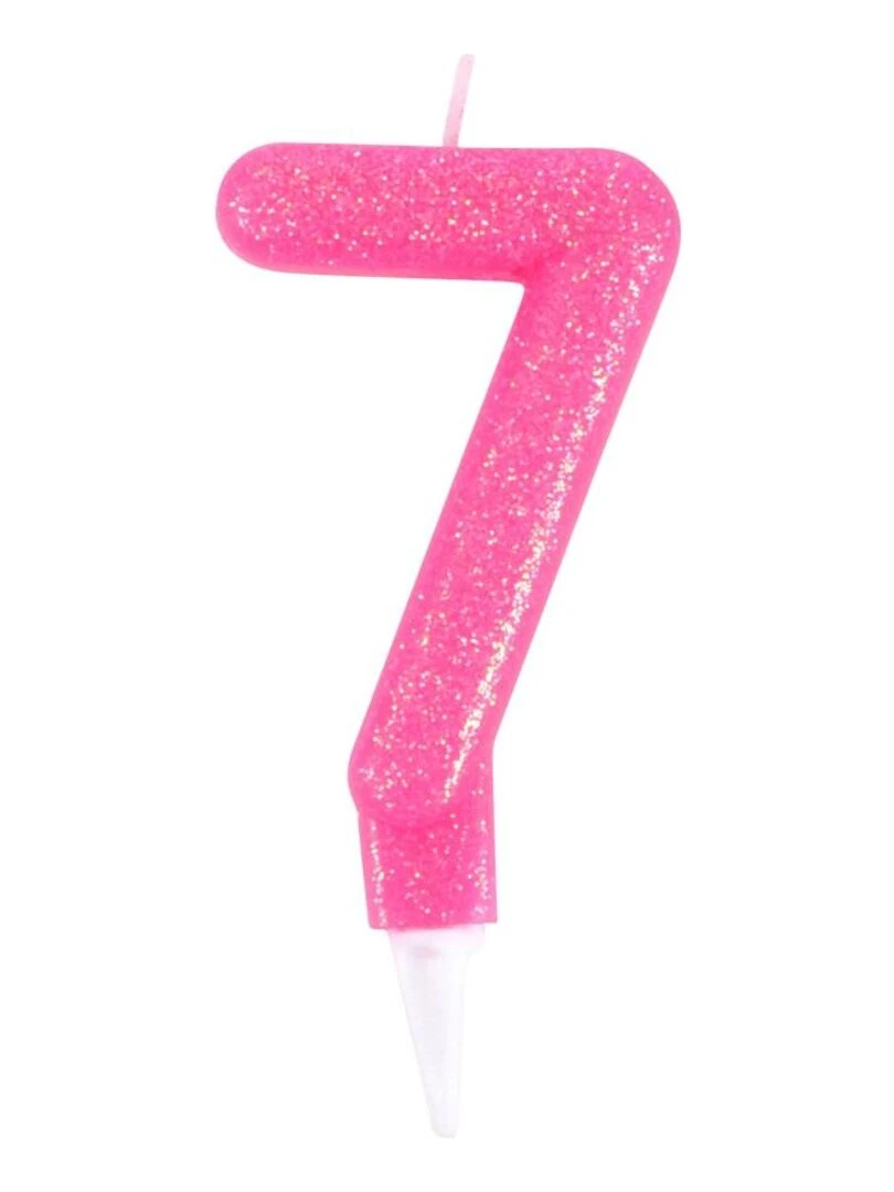 Bougie d anniversaire paillettes 7.5 cm chiffre 7 Rose