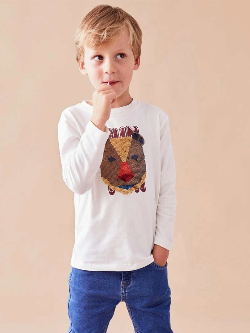T shirt en coton BIO avec sequins Noukie's Blanc
