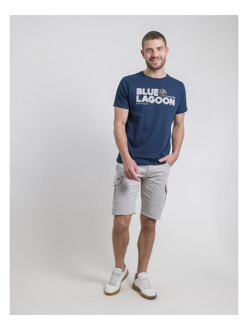 T shirt col rond pur coton NAPAMIEL   Bleu marine