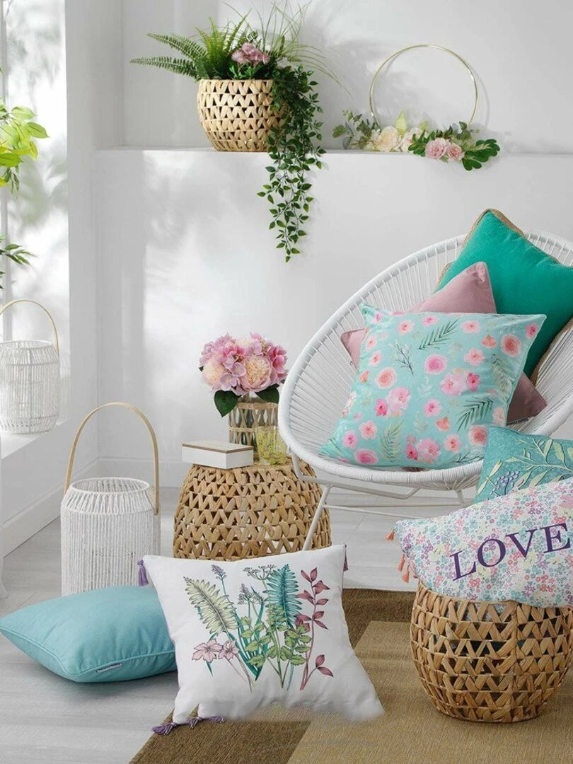 Coussin velours 45x45 cm Fresh Mint   Bleu
