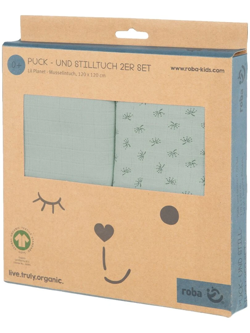 ROBA Lot 2 Serviettes d'Allaitement 'Lil Planet'   120 x120   Coton Bio OEKOTEX   Vert