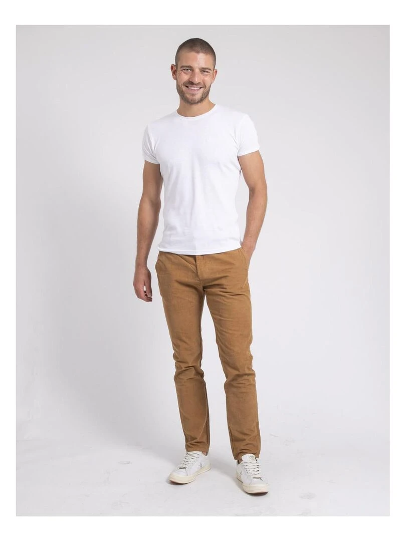 Pantalon chino pur coton velours côtelé VARENNES   Marron glacé