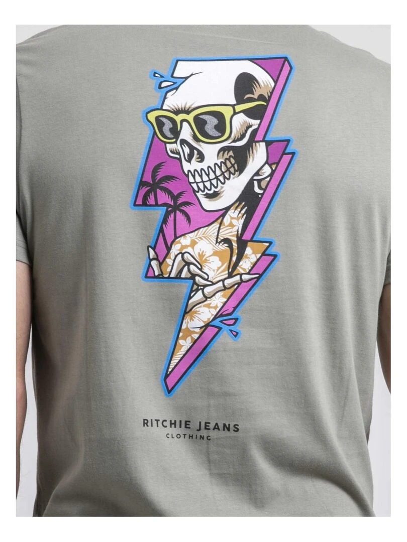 T shirt col rond pur coton NIKISKULL   Kaki