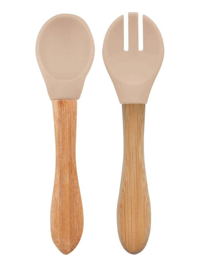 Set de couverts en bambou et silicone (lot de 2) Beige clair