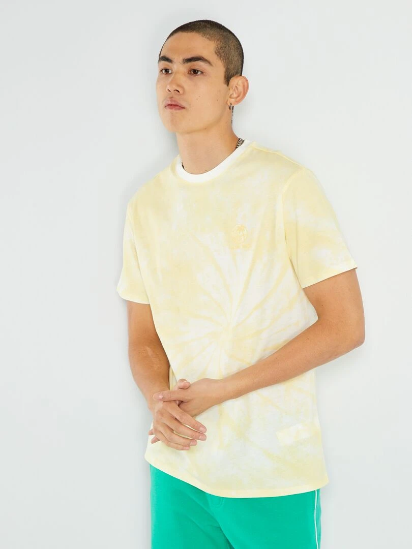T shirt tie and dye en jersey Jaune