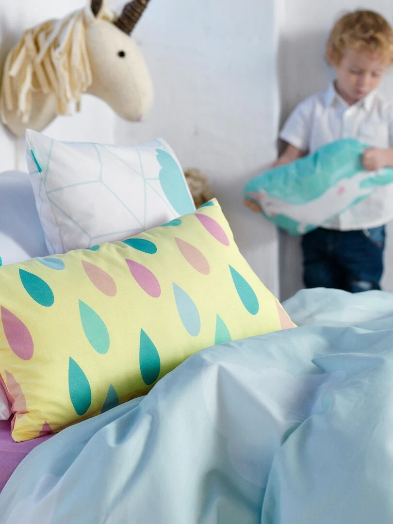 Housse de coussin Rainbow "Happyfriday" Blanc