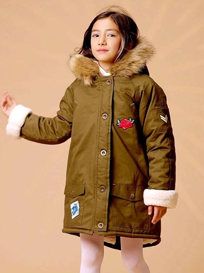 Parka Kaki Longue à Capuche Fille 2 16 Ans ROCK & LOVE 'LA FAUTE A VOLTAIRE' Kaki