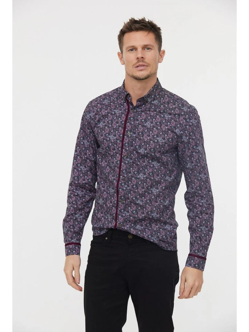 Lee Cooper   Chemise manches longues coton slim DINEUR   Rouge foncé