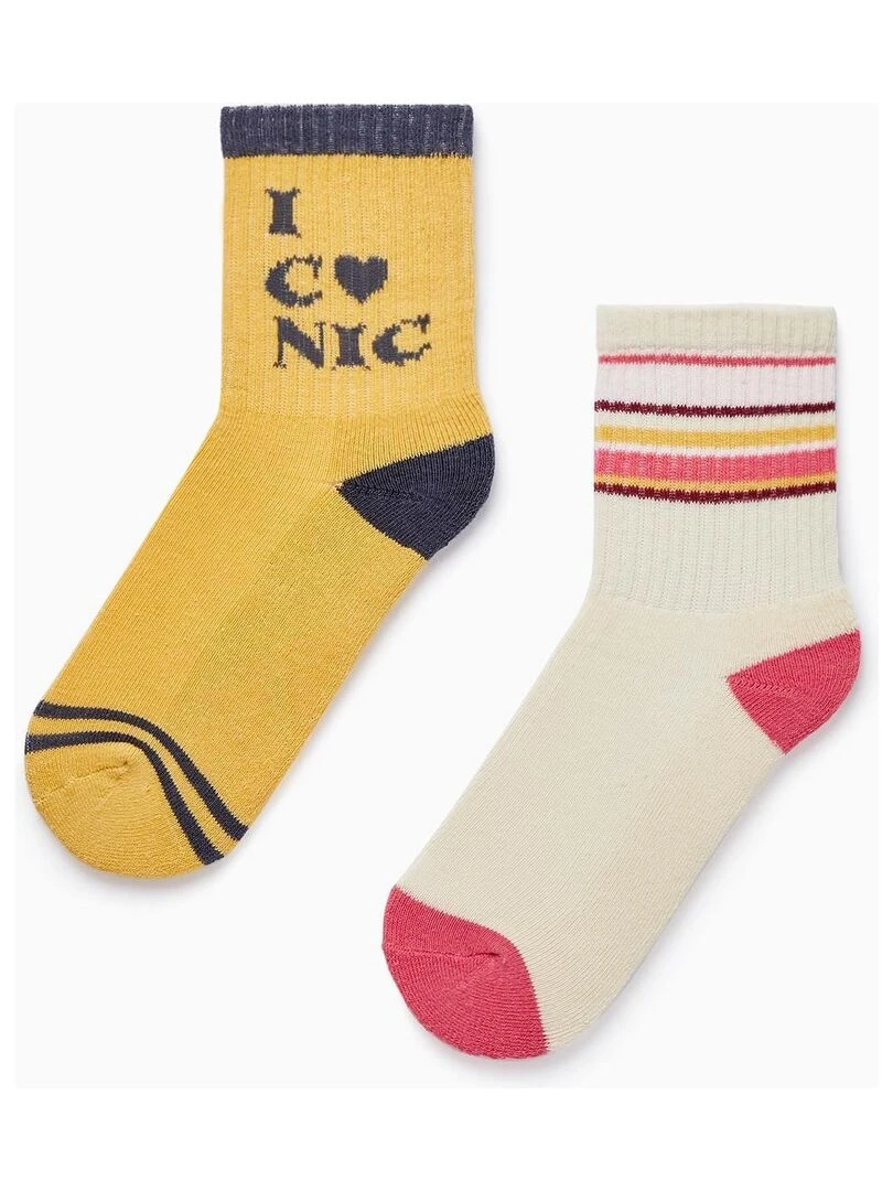 Lot de 2 Paires de Chaussettes de Sport pour Fille GREAT GOALS GREAT WORLD Multicolore