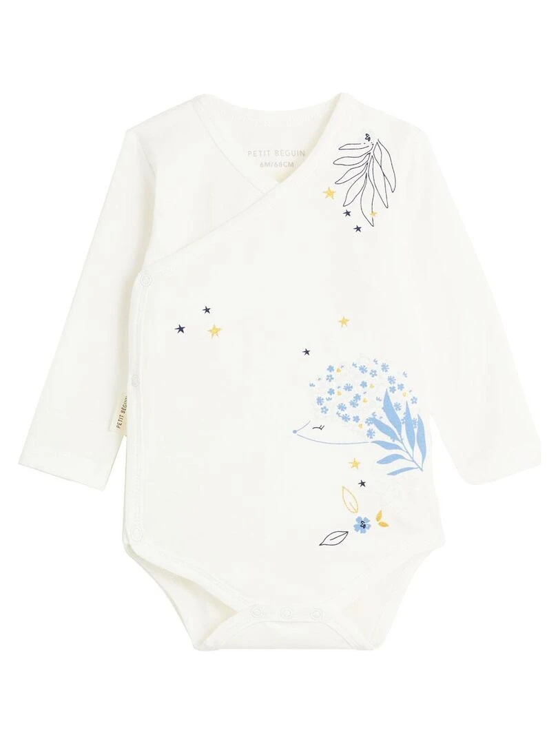 Lot de 2 bodies bébé manches longues ouverture croisée Luna   Ecru