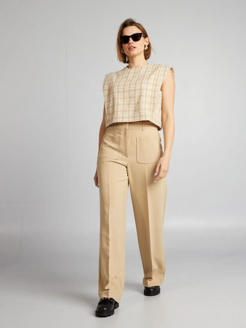 Pantalon droit avec poches plaquées Beige