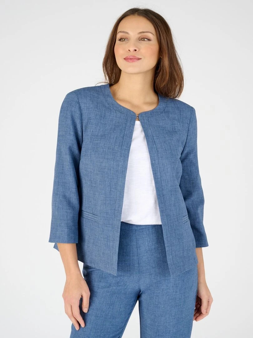 Veste courte effet lin   Damart   Bleu