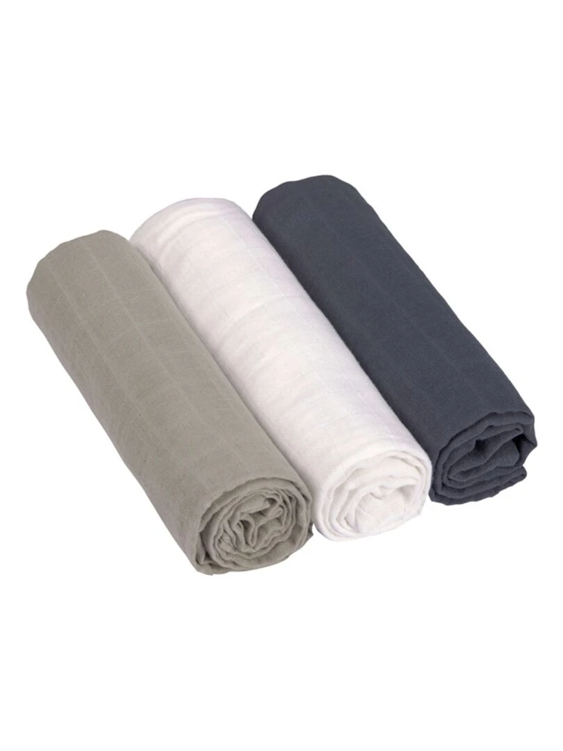 Lot de 3 langes en mousseline Olive Blanc Vert Noir