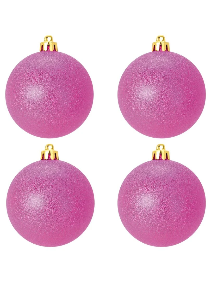 Set de 4 boules metalisees de noel Rose