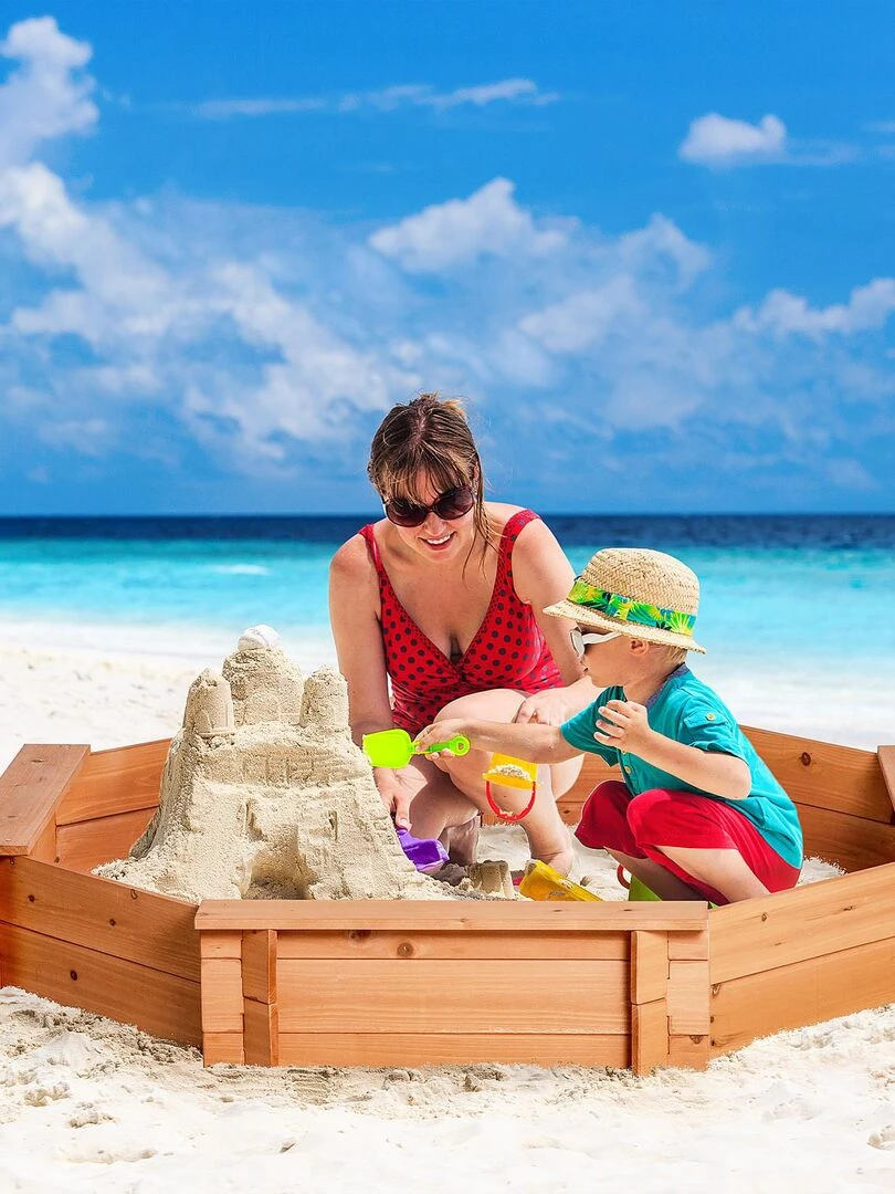 Bac à sable bois octogonal avec bâches sapin   Orange