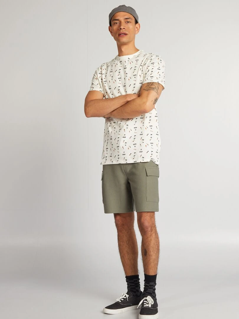 T shirt en coton imprimé à col rond Blanc 'surf'
