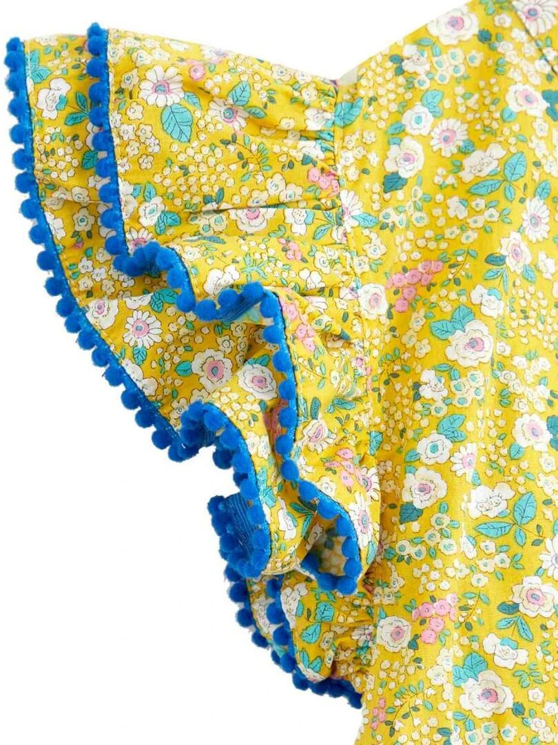 Blouse Fleurie Fille  Jaune Bleu   Manches Papillons  BUTTERFLY   'LA FAUTE A VOLTAIRE'   Jaune