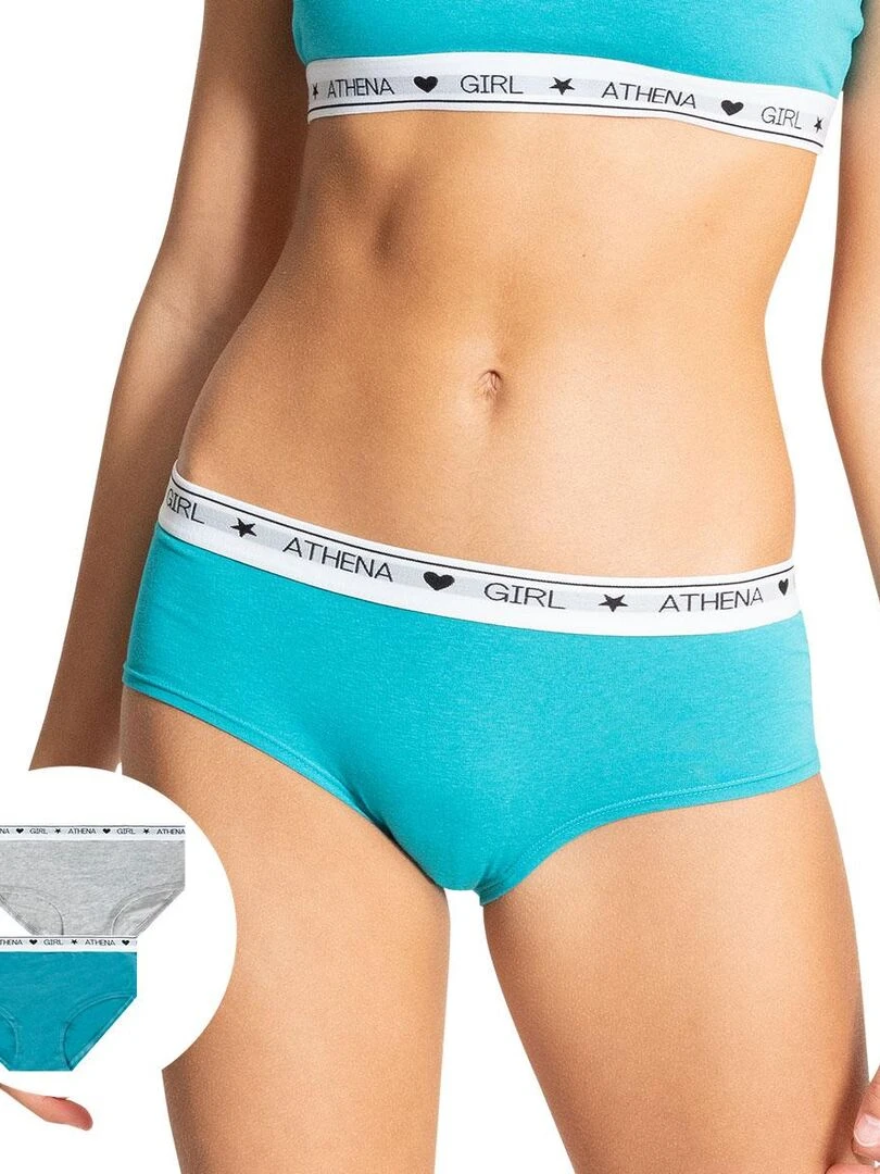 Lot de 2 boxers Coton Ultra Doux by Fille Gris Bleu