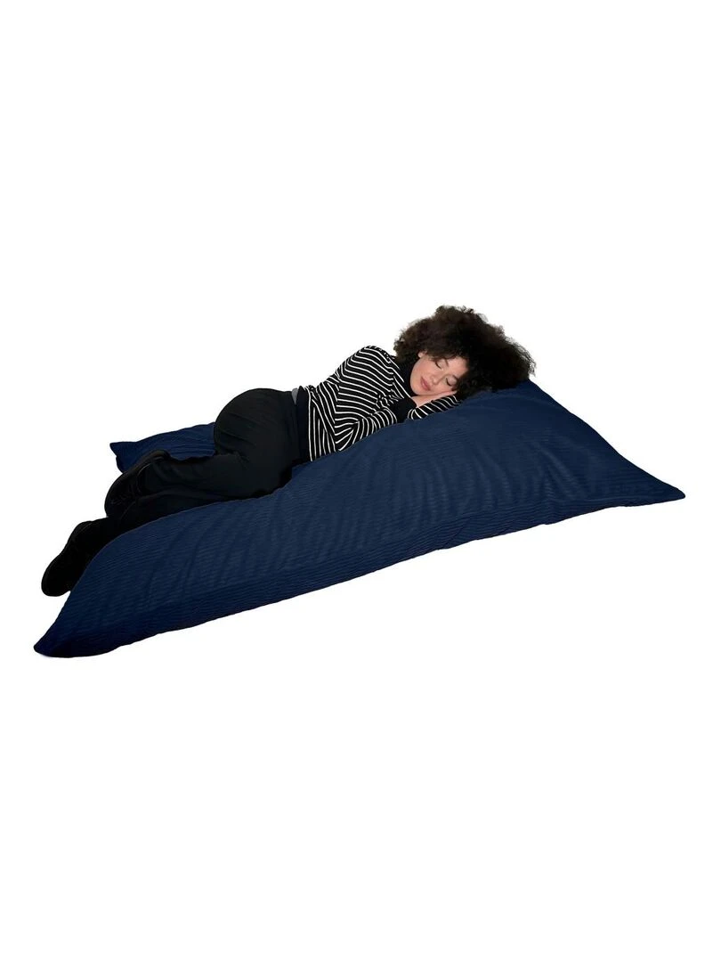 Pouf en Velours Côtelé Chic Doux et Déhoussable Bananair Bleu nuit