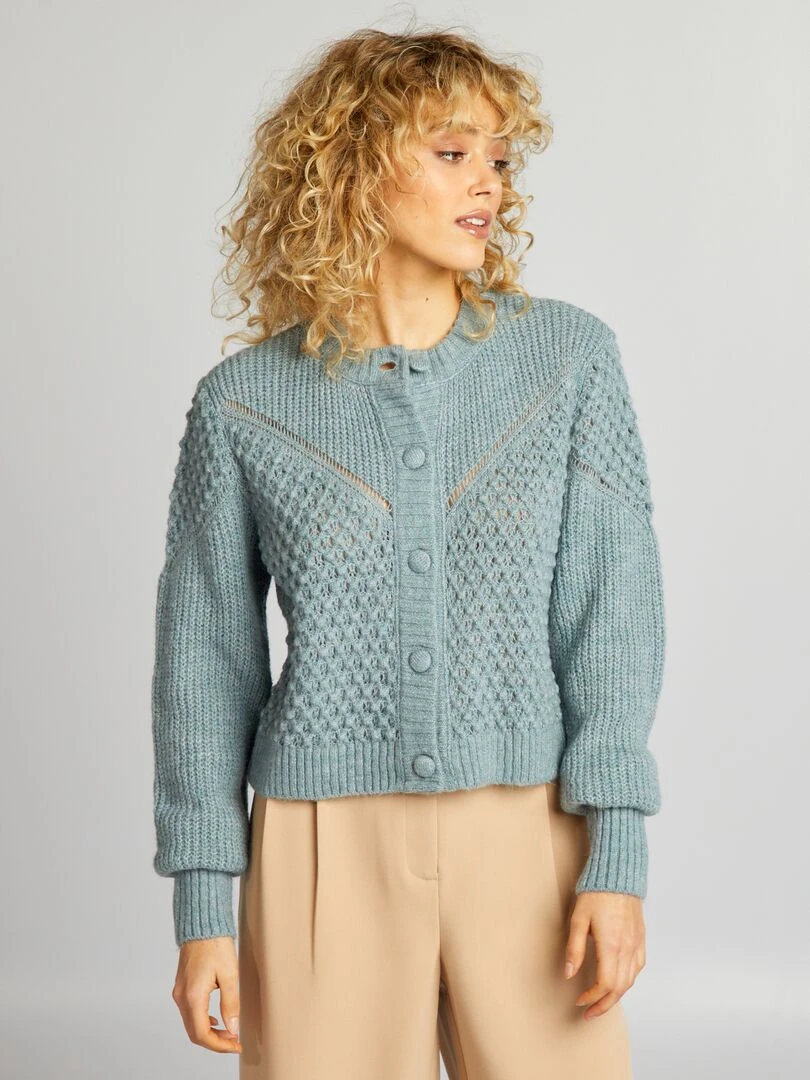 Gilet en maille mousse et fantaisie   Bleu