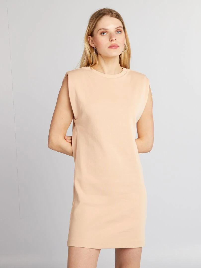 Robe courte côtelée et sans manches   Beige
