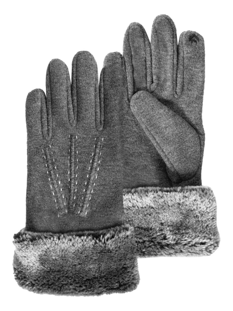 Gants Enfant 10/12 ans Tactiles bord fourrure Gris Gris