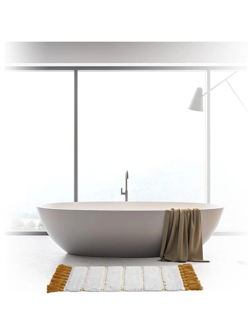 Tapis de bain à pompons   Jaune
