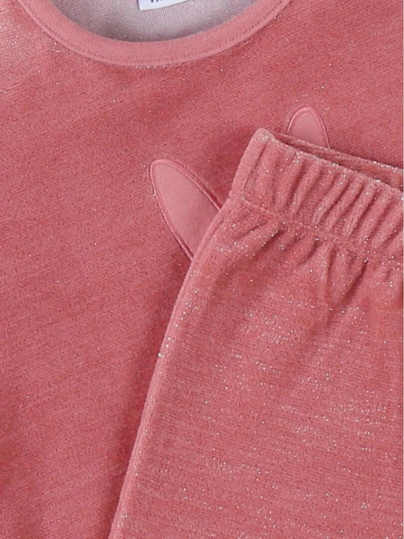 Pyjama 2 pièces lapin en velours    Noukie's   Rose