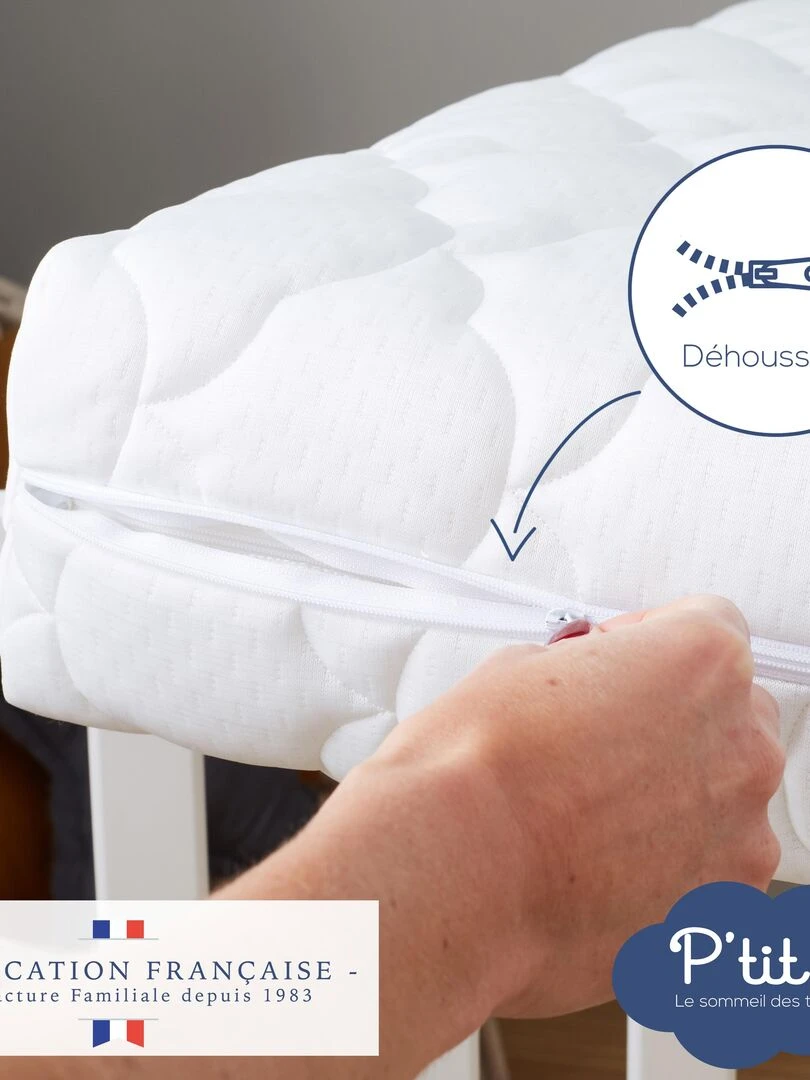 P'tit Lit   Matelas Bébé/Enfant Croissance   70x140 cm   Déhoussable   Blanc