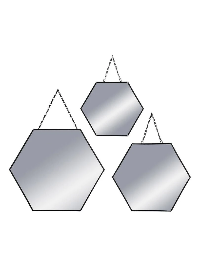 Ensemble de 3 miroirs Hexa chaîne noir Noir